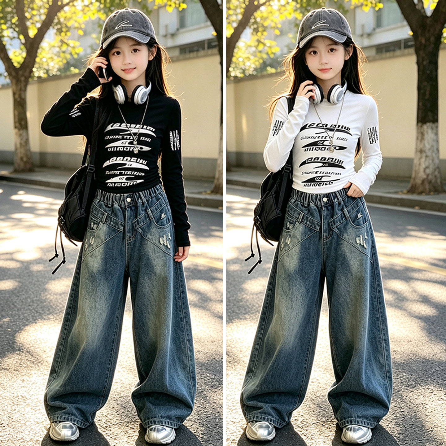 女童嘻哈街舞宽松牛仔演出服