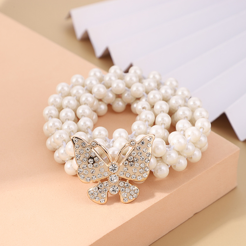 珍珠女士腰链 饰品珍珠编织细腰带连衣裙时尚女生蝴蝶扣 大气腰带