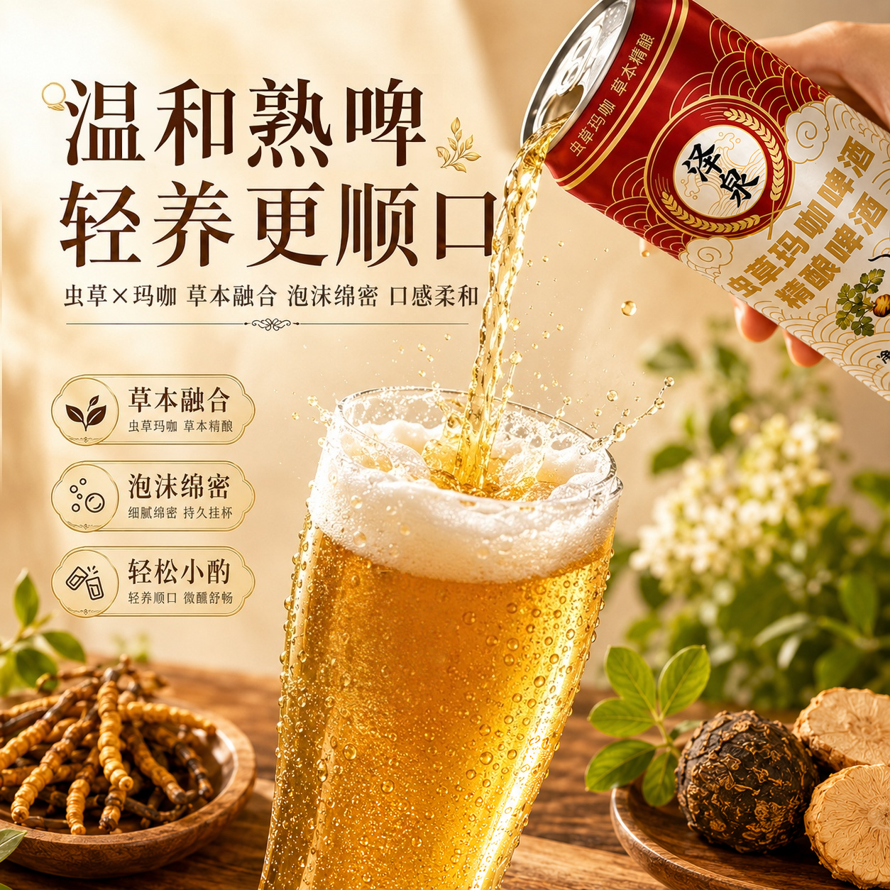 微醺护体虫草玛咖啤酒12罐暖啤