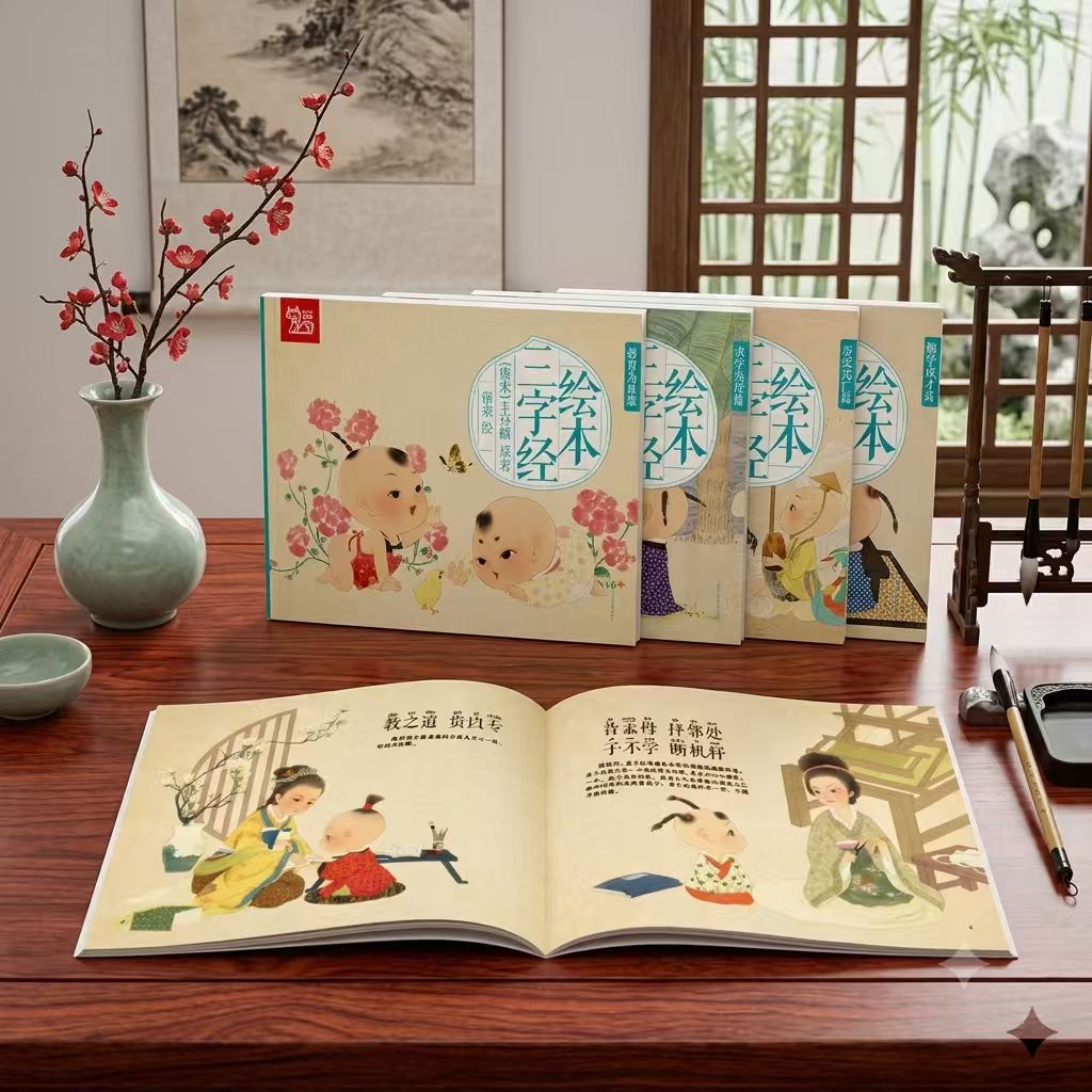 三字经绘本全文蒙学经典正版纸贵满堂注音大字版完整版3岁早教弟子规唐诗宝宝幼儿园论语小学生儿童版拼音儿童读物书籍千字文绘本