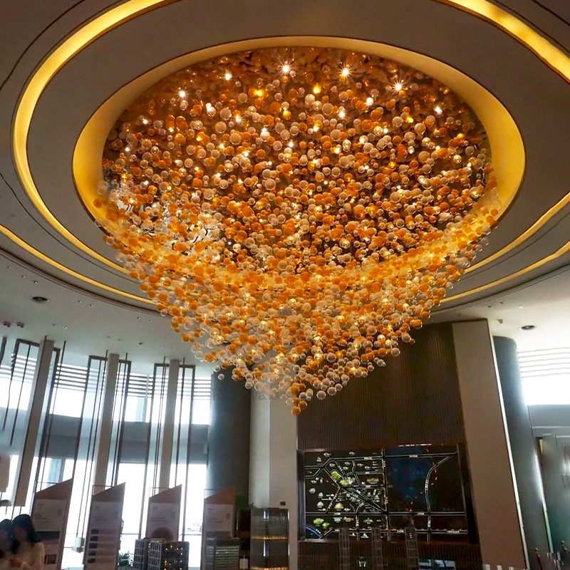 简约酒店售楼部水晶石头吊灯餐厅玻璃圆球led商场大堂工程灯定制