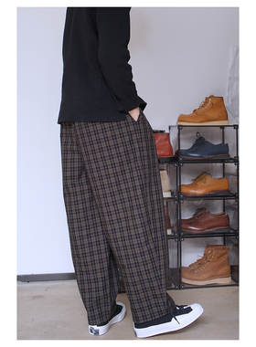 WidePants Plaid 宽松廓形日本面料双褶春夏宽松抽绳休闲格纹长裤