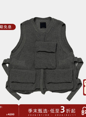 MEANSWHILE  日本户外针织背心潮流机能口袋羊毛圆领马甲男女同款