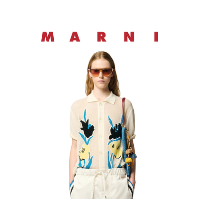 MARNI撞色花卉提花短袖针织衬衫