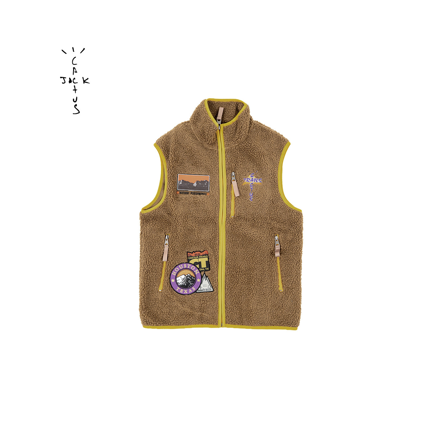 Travis Scott x Cactus Jack 羊羔绒摇粒绒户外主题刺绣贴标马甲
