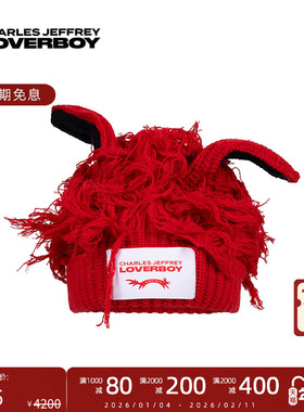 Charles Jeffrey LOVERBOY 25FW 红色毛绒流苏立体兔耳毛线针织帽
