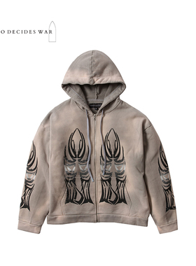 WHO DECIDES WAR 25FW 高街复古哥特线条羽翼拉链连帽卫衣