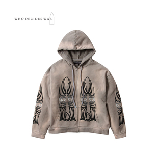 25FW WAR 高街复古哥特线条羽翼拉链连帽卫衣 DECIDES WHO