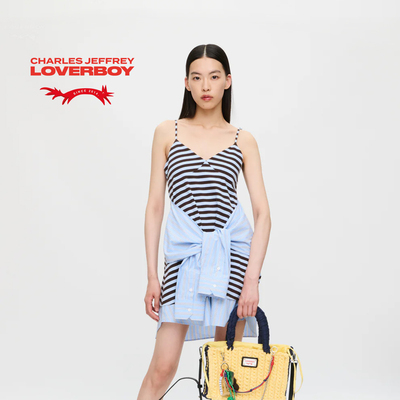 LOVERBOY假袖子拼接条纹吊带裙