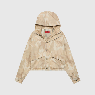 424复古水洗迷彩设计连帽夹克