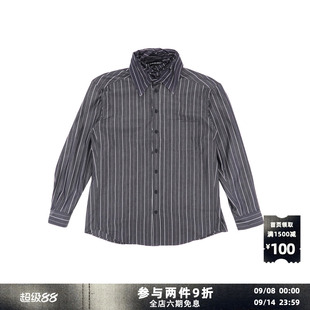 百搭假兩件廓形條紋刺繡高領長袖 PROJECT 男士 襯衣翻領襯衫