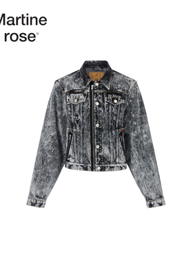 MARTINE ROSE 26新 复古水洗做旧花灰拉链牛仔夹克外套