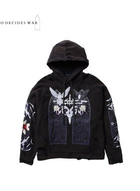 WHO DECIDES WAR 25FW 高街黑白猫头鹰羊头百合花连帽卫衣