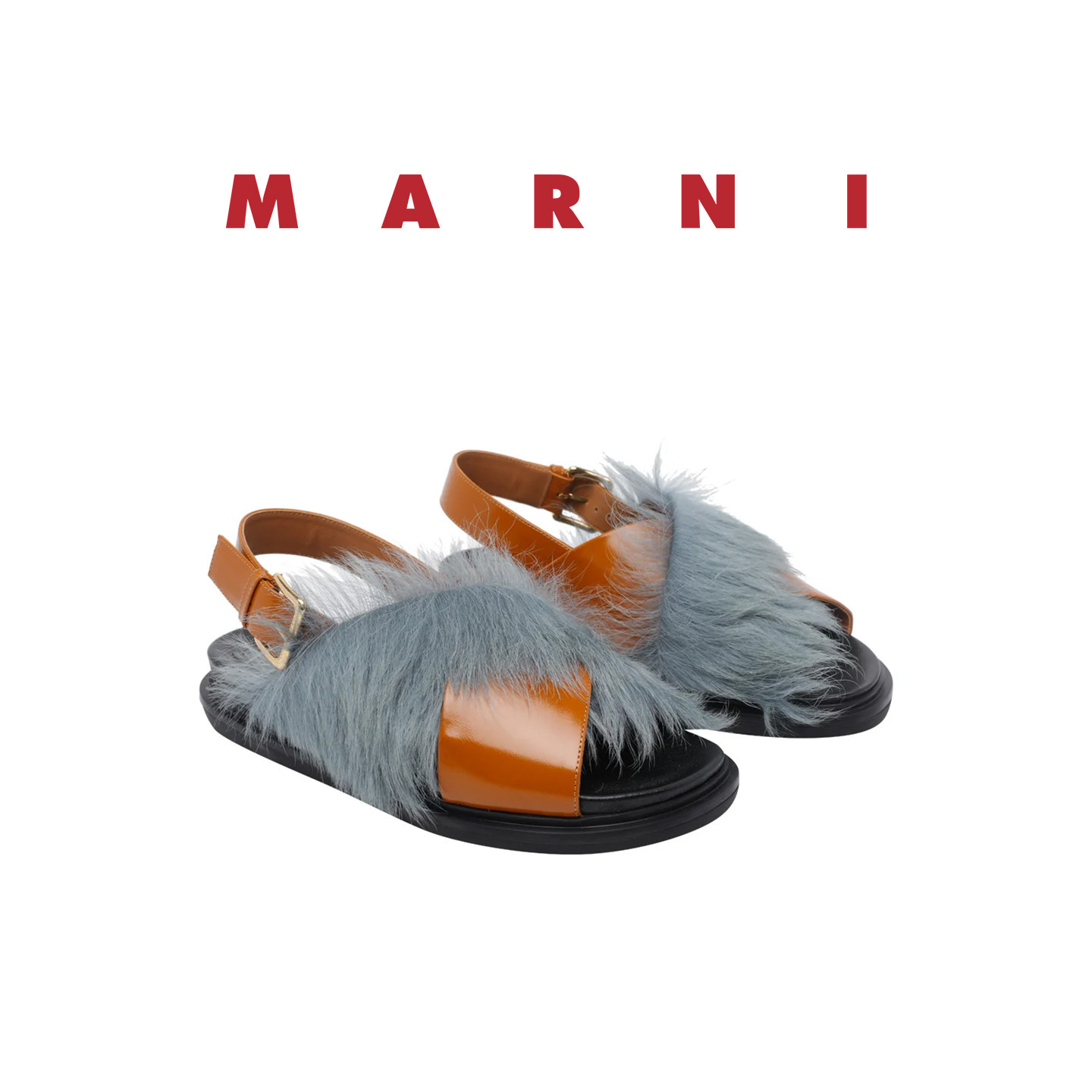 MARNI撞色毛绒交叉带厚底凉鞋图片