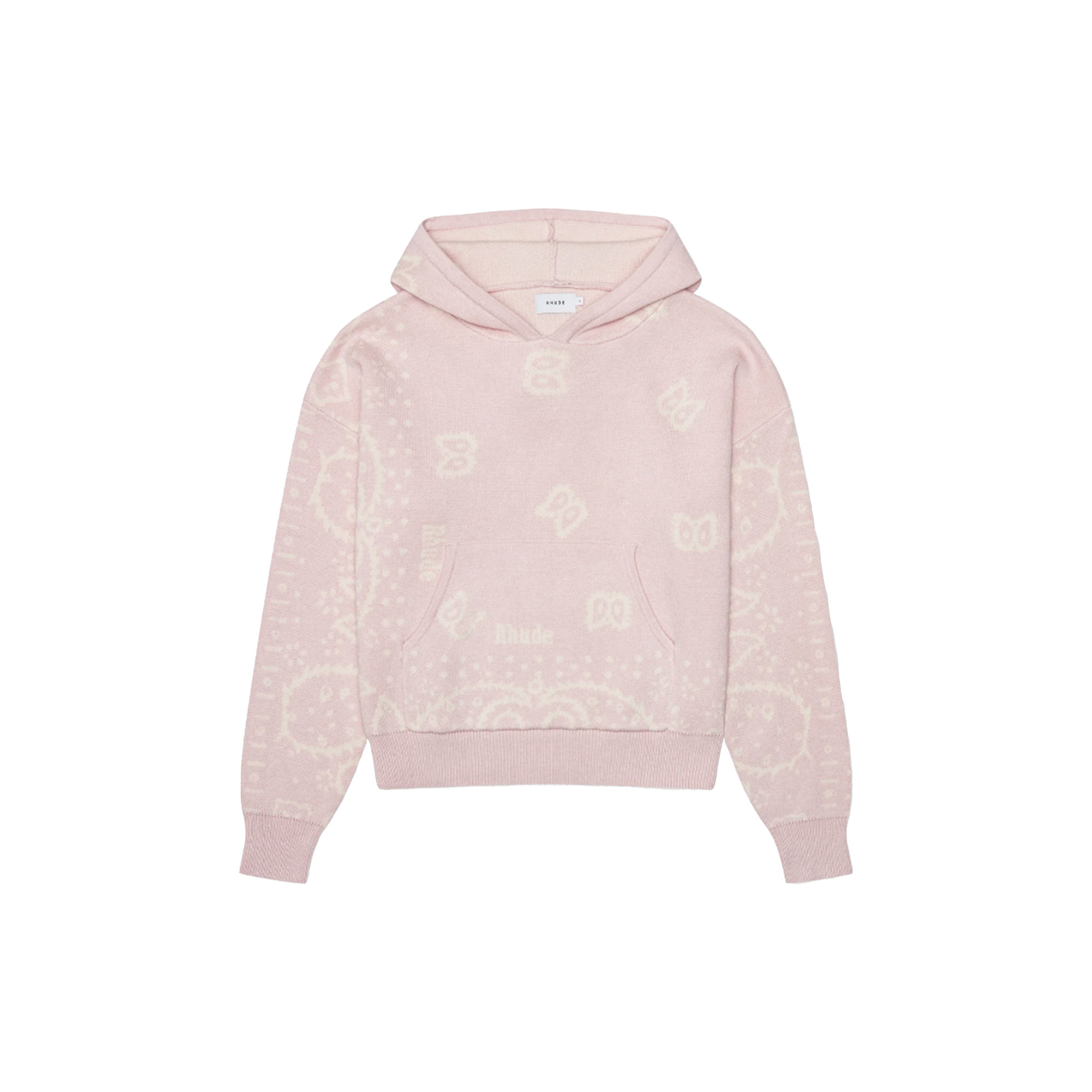 Rhude 秋季小众粉色腰果花针织拼接设计宽松长袖连帽卫衣帽衫