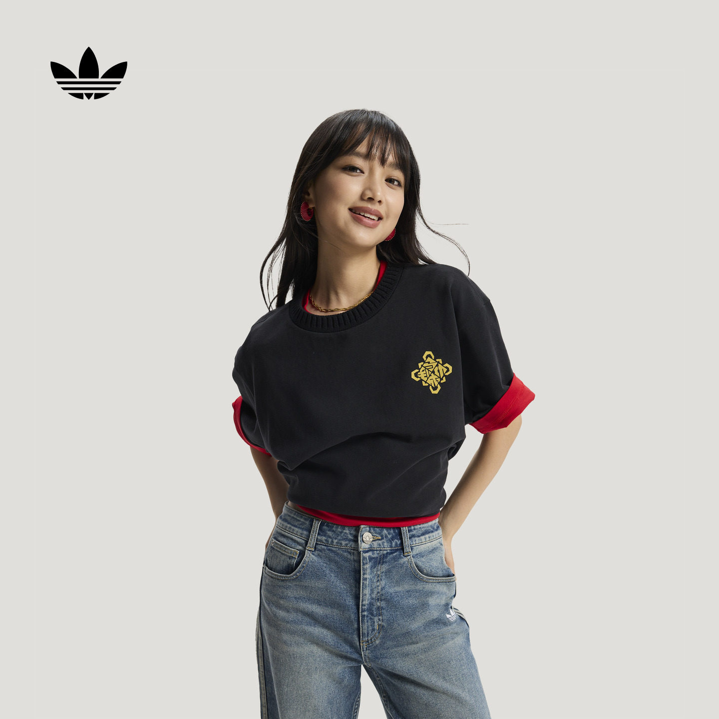 新年款简约宽松纯棉圆领运动短袖T恤男女adidas阿迪达斯三叶草