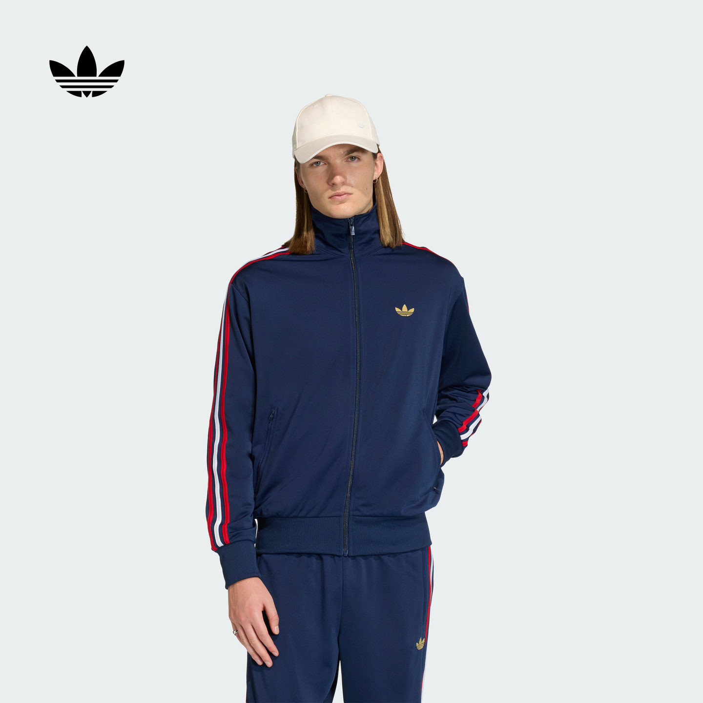 通勤休闲三条纹宽松运动早秋薄外套卫衣男adidas阿迪达斯三叶草