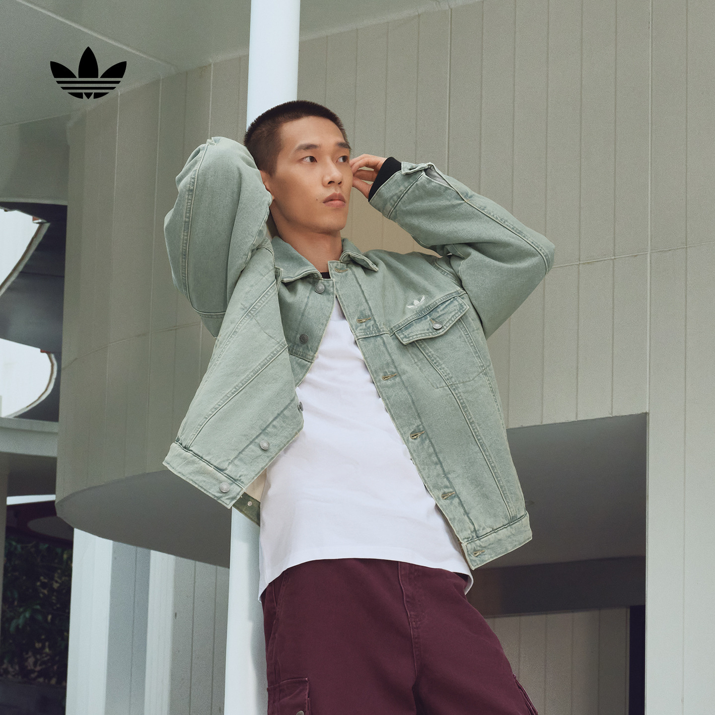 阿迪达斯三叶草男女保暖牛仔棉服