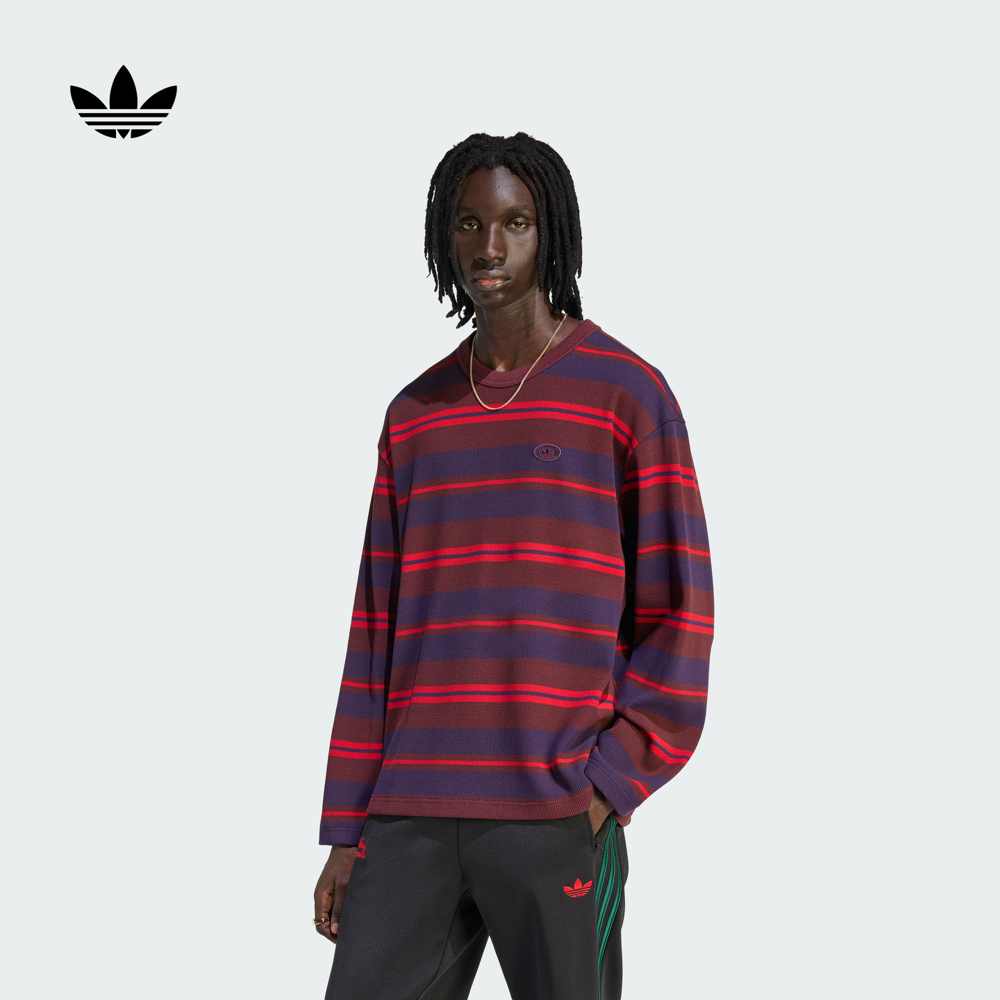 阿迪达斯三叶草男华夫格长袖T恤