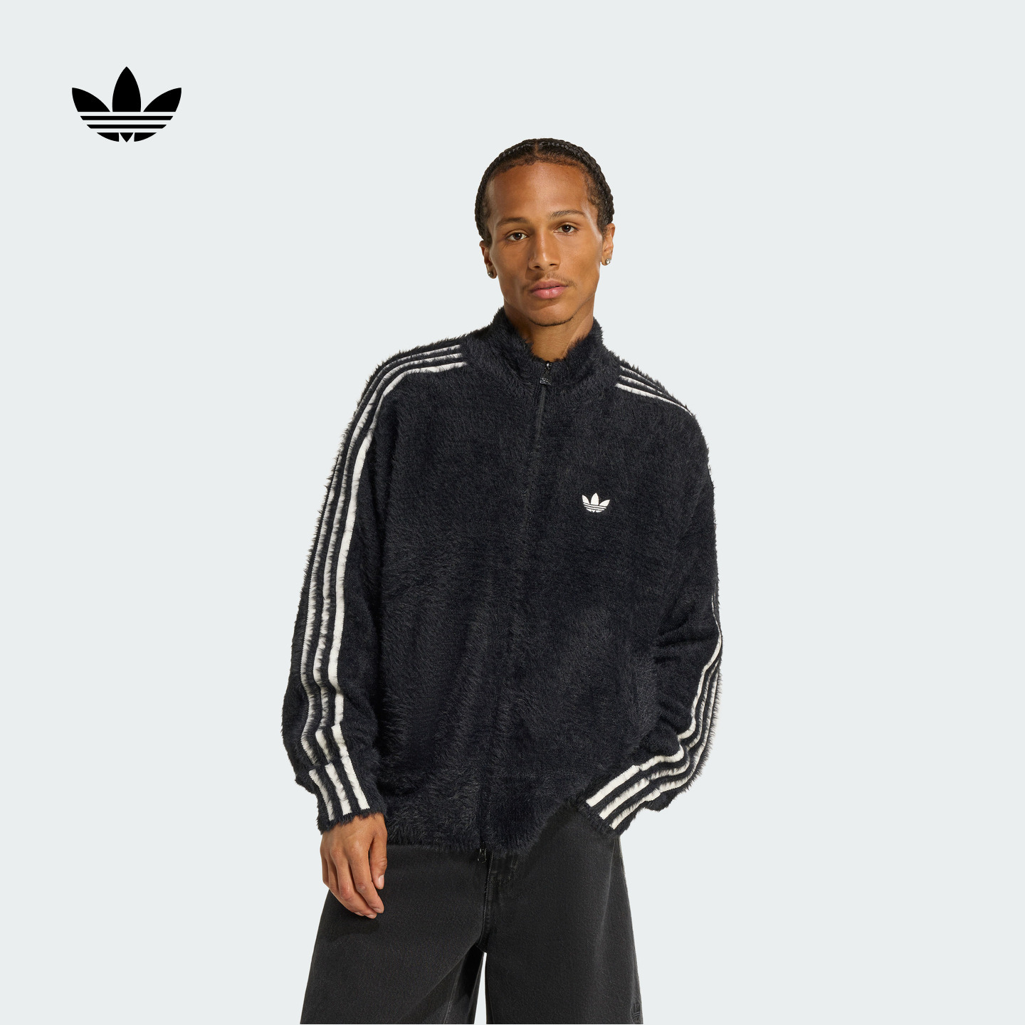 宽松人造毛皮运动夹克外套男秋冬adidas Originals阿迪达斯三叶草