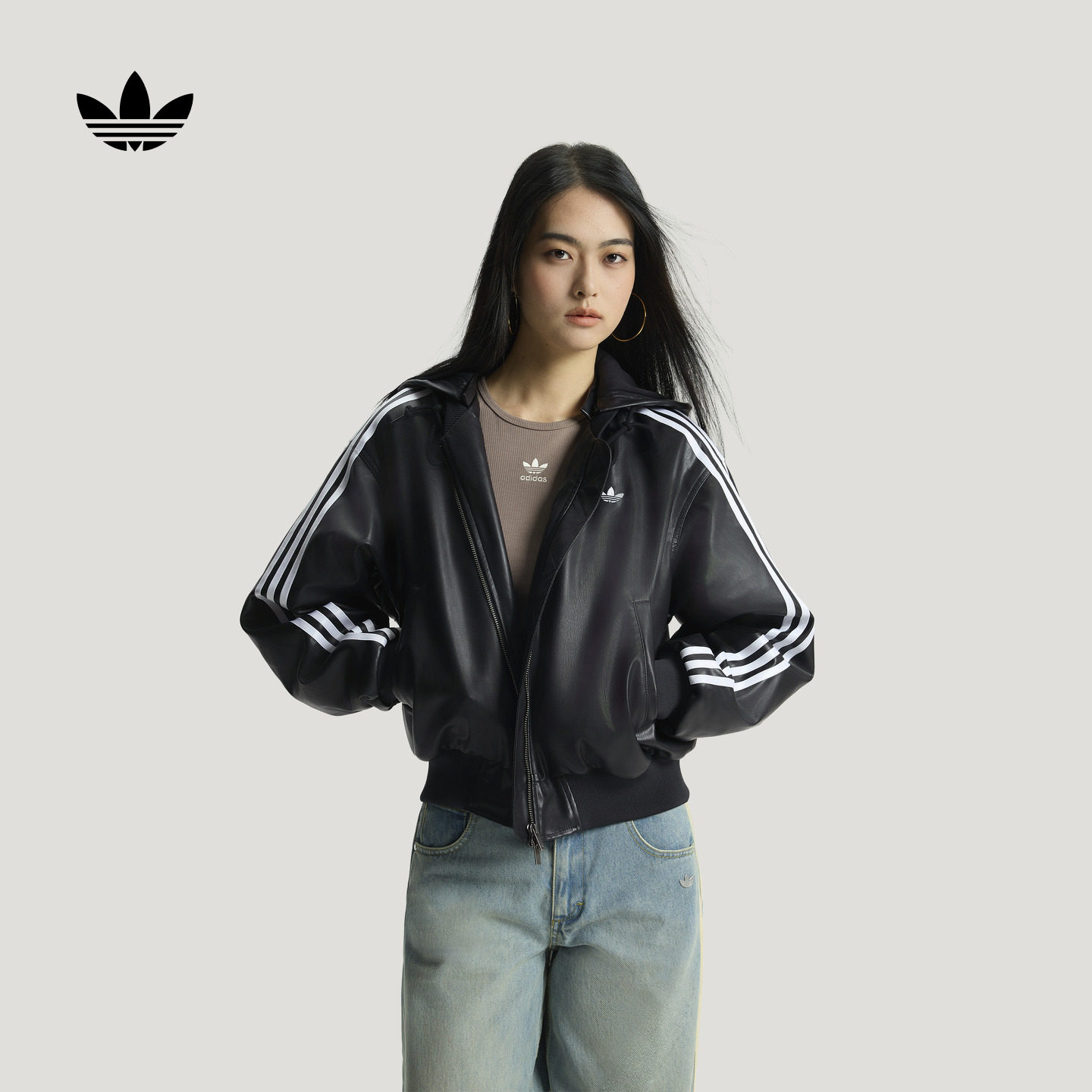 阿迪达斯三叶草女保暖仿皮棉服