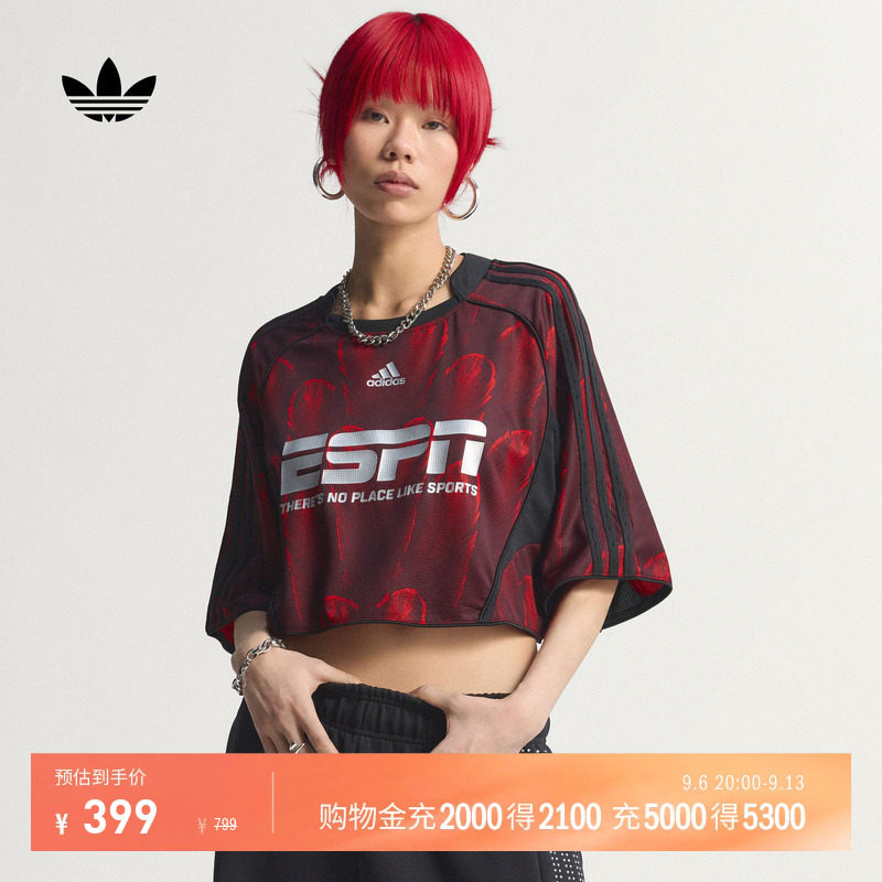 阿迪达斯三叶草女短款短袖T恤图片