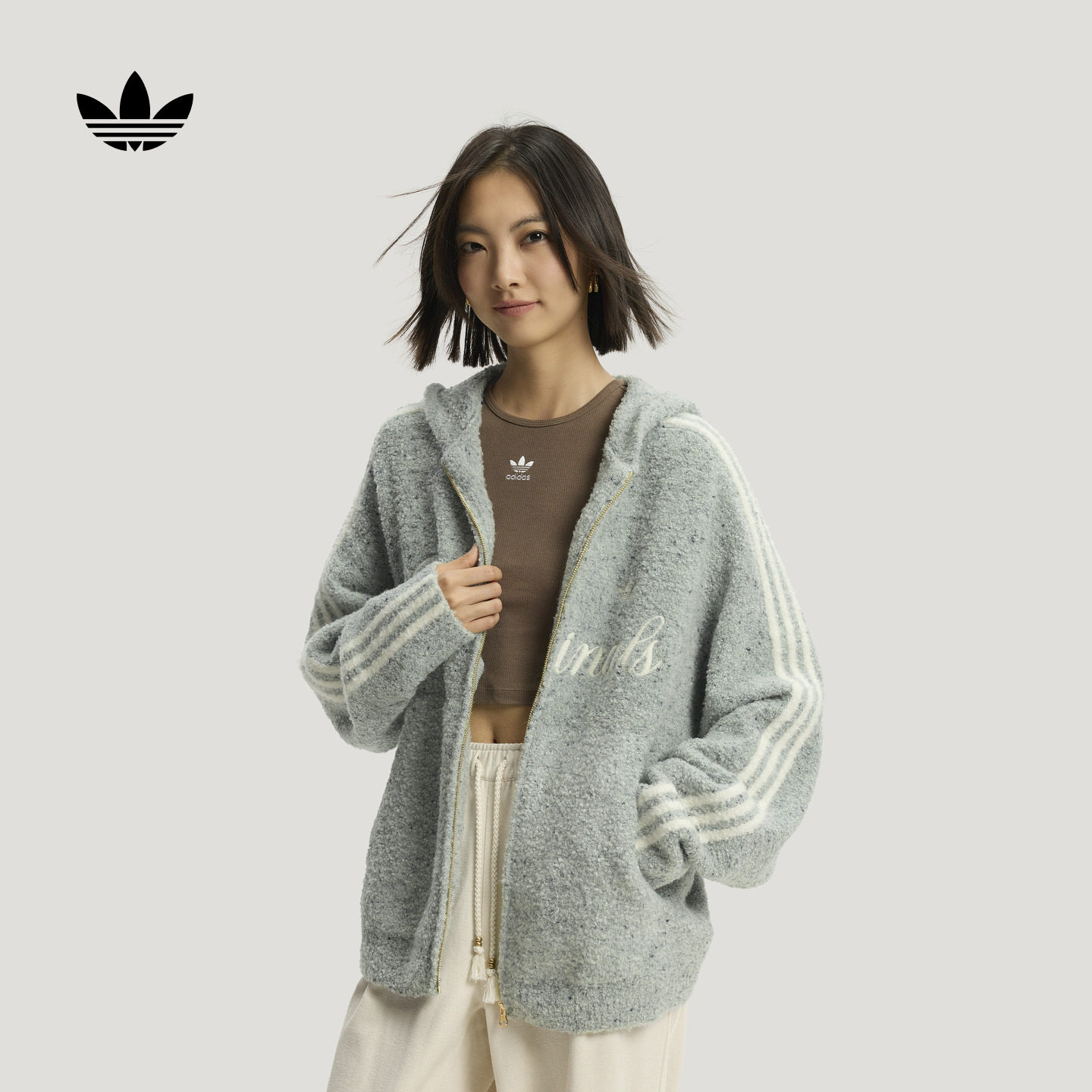 阿迪达斯三叶草男女连帽夹克外套