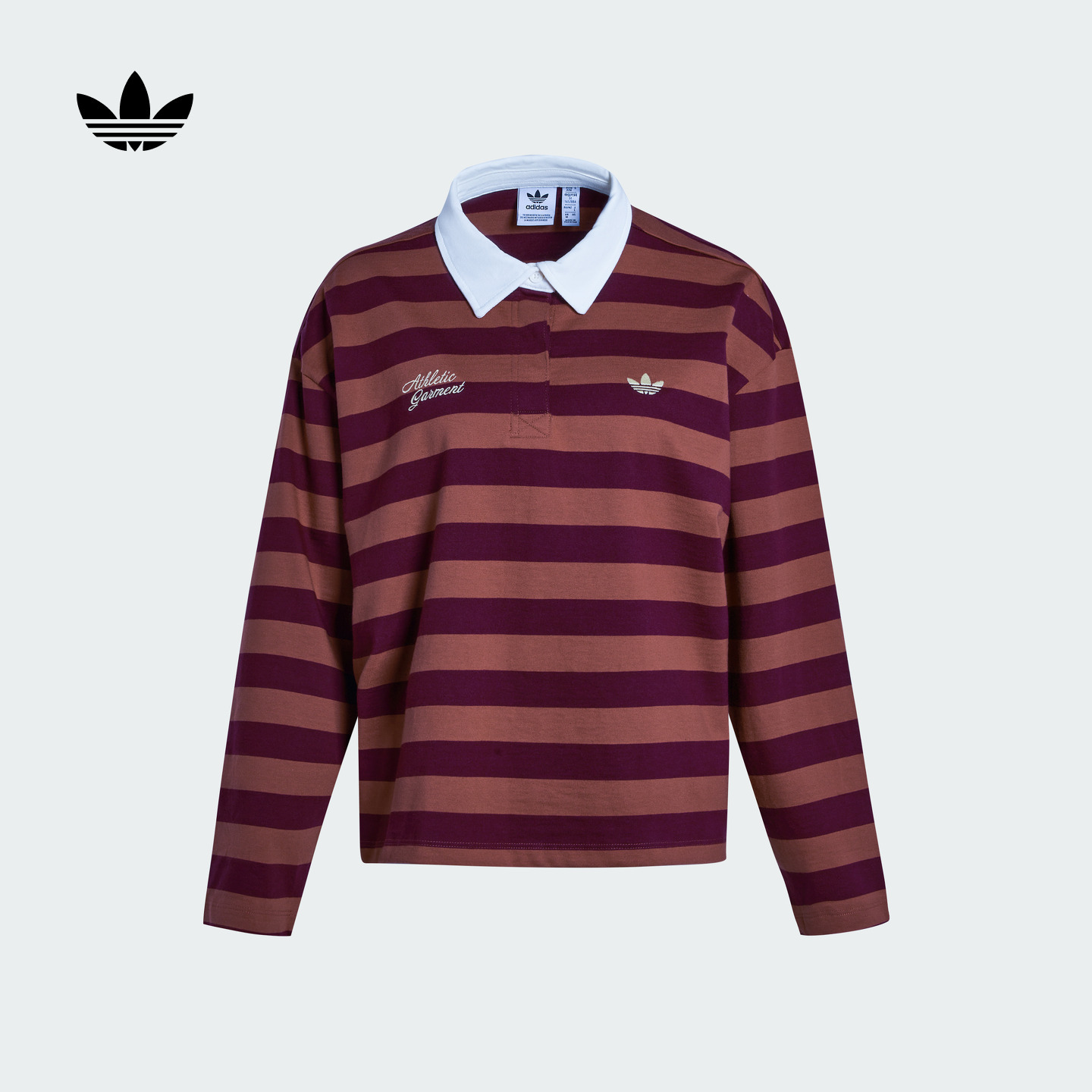 休闲条纹纯棉运动长袖POLO衫女装adidas Originals阿迪达斯三叶草