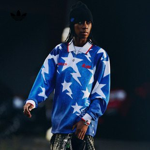 BAPE联名宽松针织休闲运动长袖球衣男女新款adidas阿迪达斯三叶草