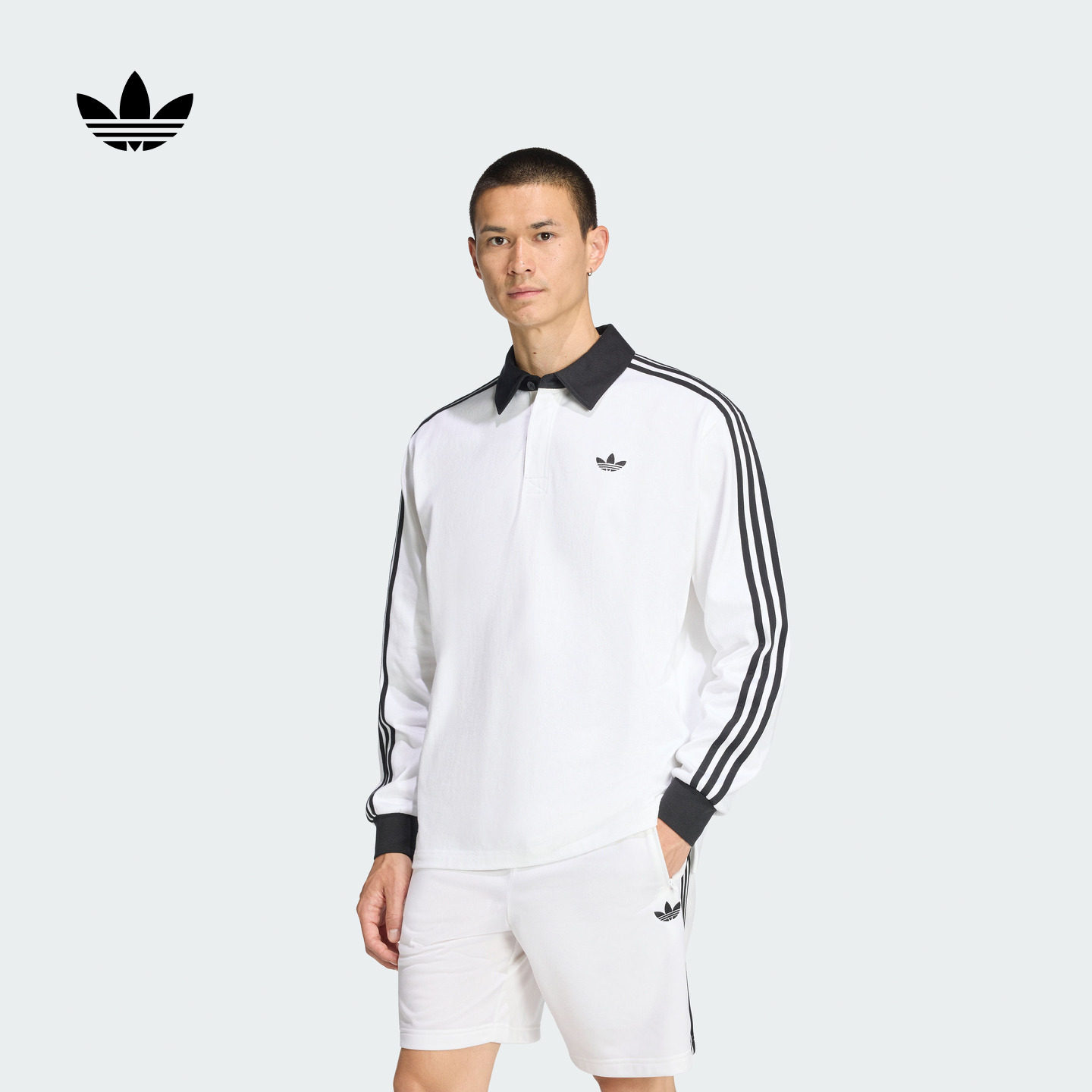 何与同款橄榄球风长袖POLO衫男女adidas Originals阿迪达斯三叶草