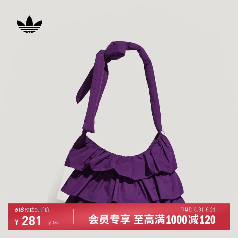 时尚双层荷叶边可调节肩带运动单肩包女新款adidas阿迪达斯三叶草