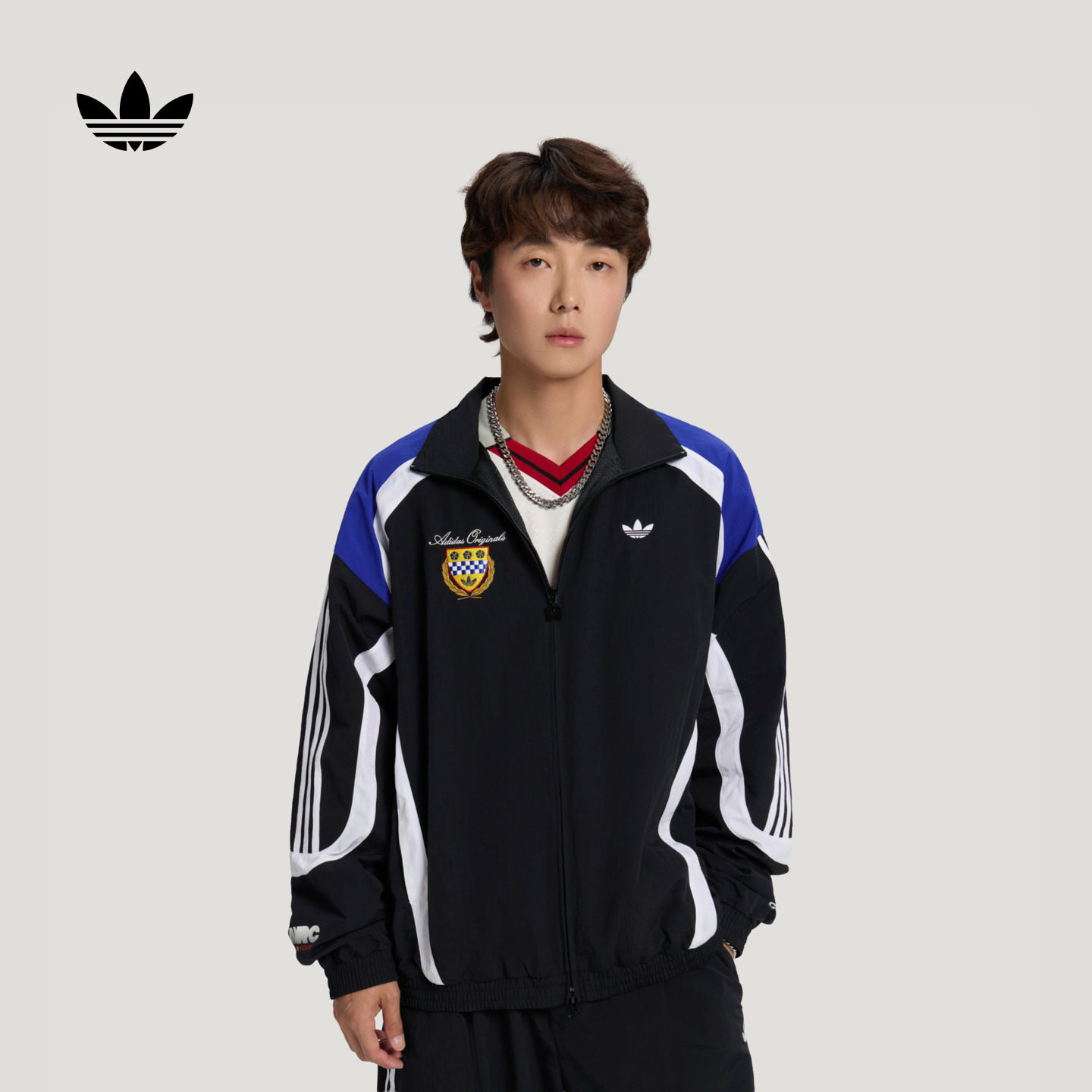 赛车风三条纹撞色拼接运动夹克早秋外套男装adidas阿迪达斯三叶草