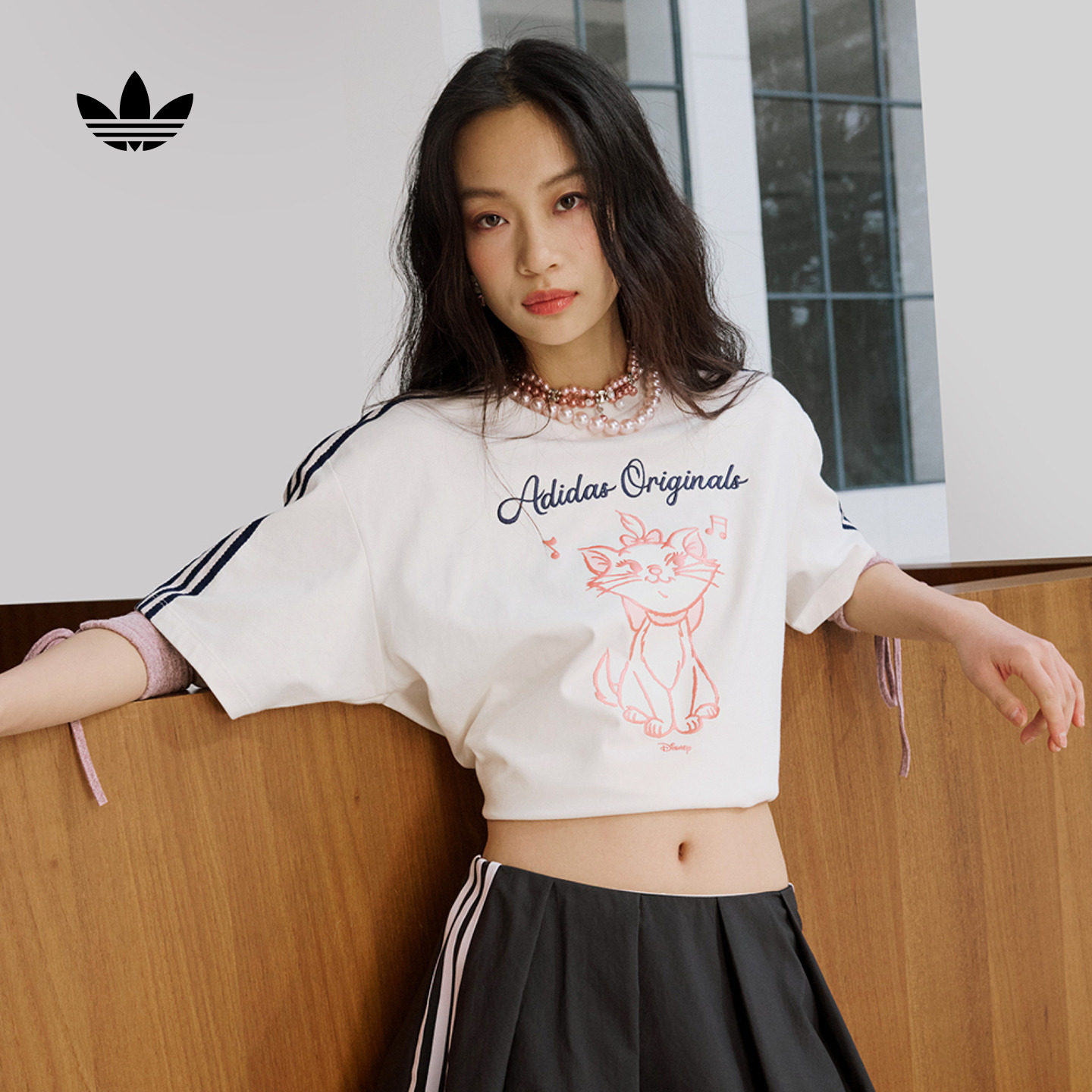 迪士尼玛丽猫联名落肩袖短袖T恤adidas Originals阿迪达斯三叶草,运动服/休闲服装,运动T恤,淘宝优惠券,粉丝福利购,淘宝优惠卷