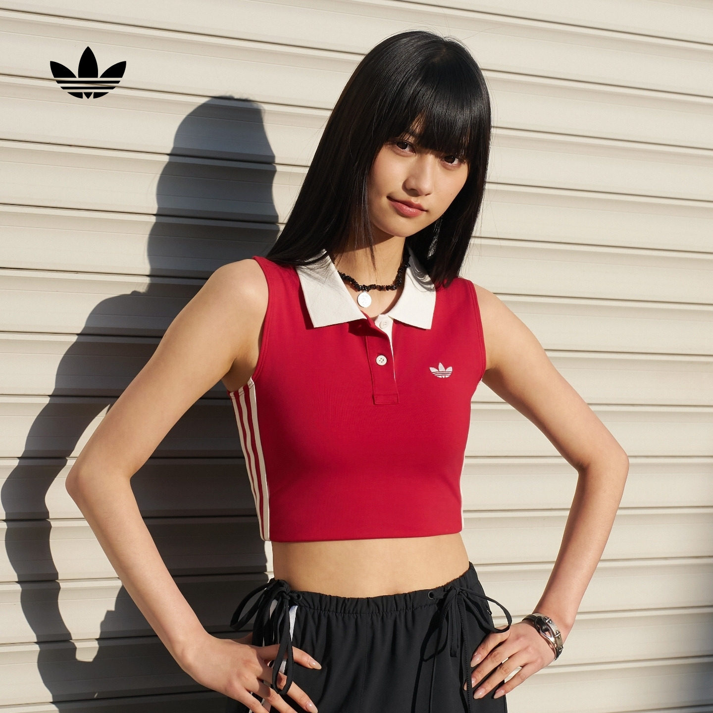 甜酷风针织短款外穿休闲无袖背心女夏季新款adidas阿迪达斯三叶草