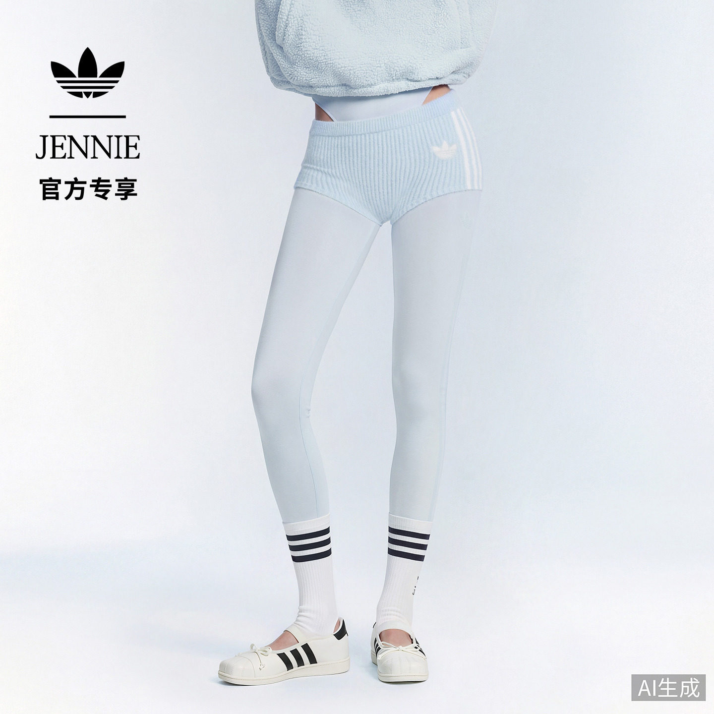 JENNIE联名修身针织休闲超短裤女装新款adidas阿迪达斯三叶草