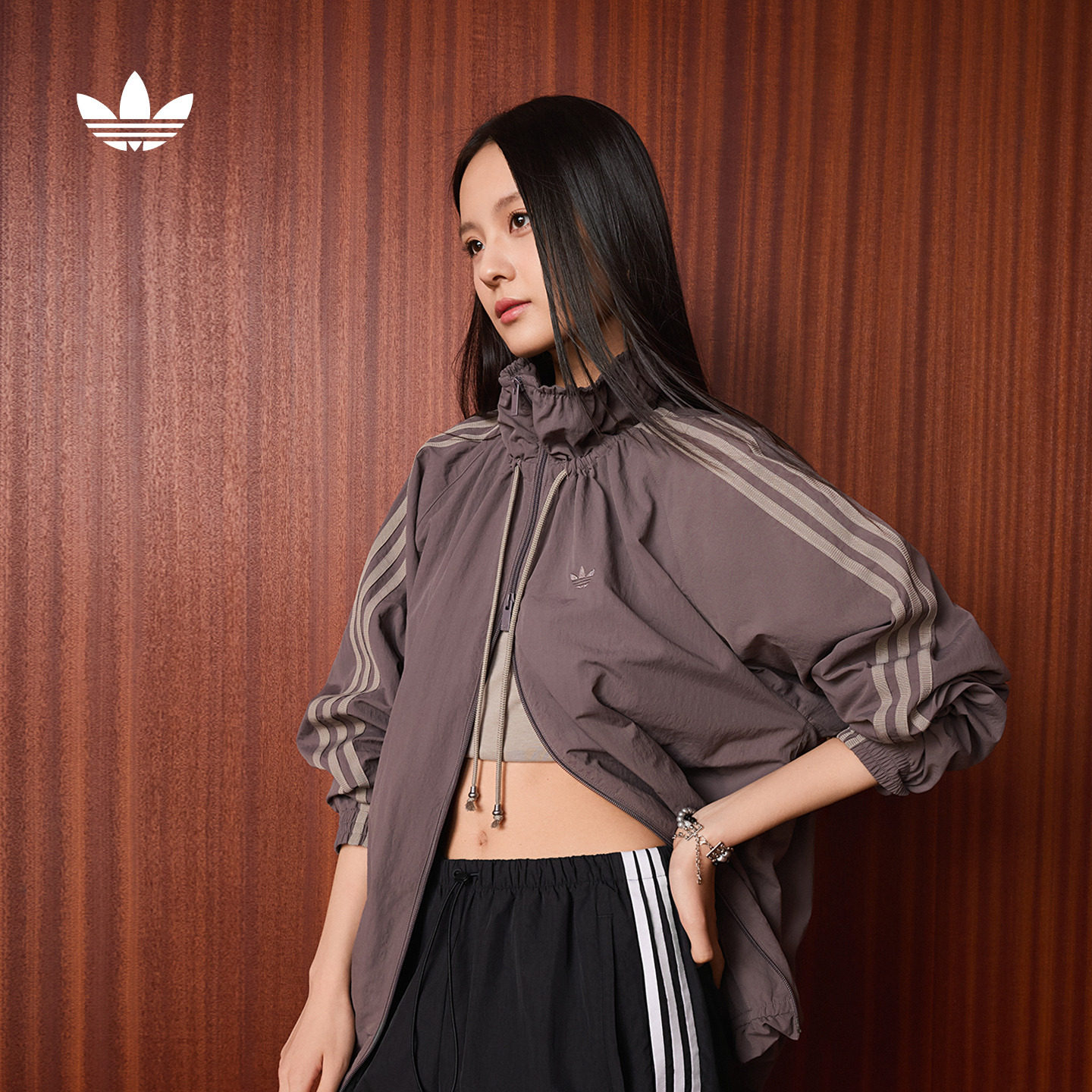 复古舒适宽松百搭运动薄外套女装春季新款adidas阿迪达斯三叶草