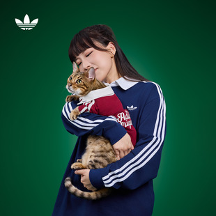 男女adidas POLO衫 橄榄球风长袖 Originals阿迪达斯三叶草 何与同款