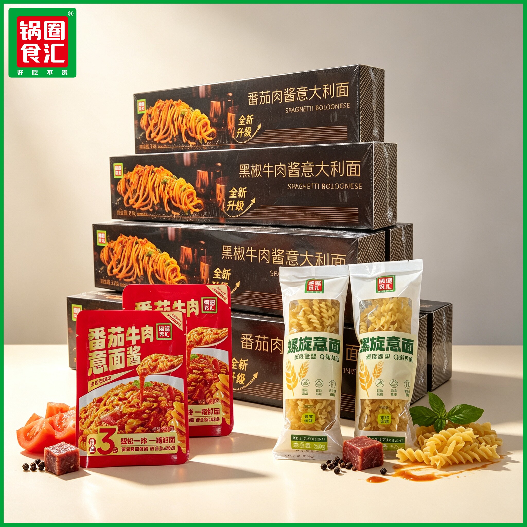 锅圈食汇黑椒番茄肉酱意大利面番茄牛肉意面酱螺旋意面