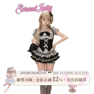 黑色腰封 少女椰子 灰色针织短袖 月色暗语 格纹蛋糕裙 轻哥特