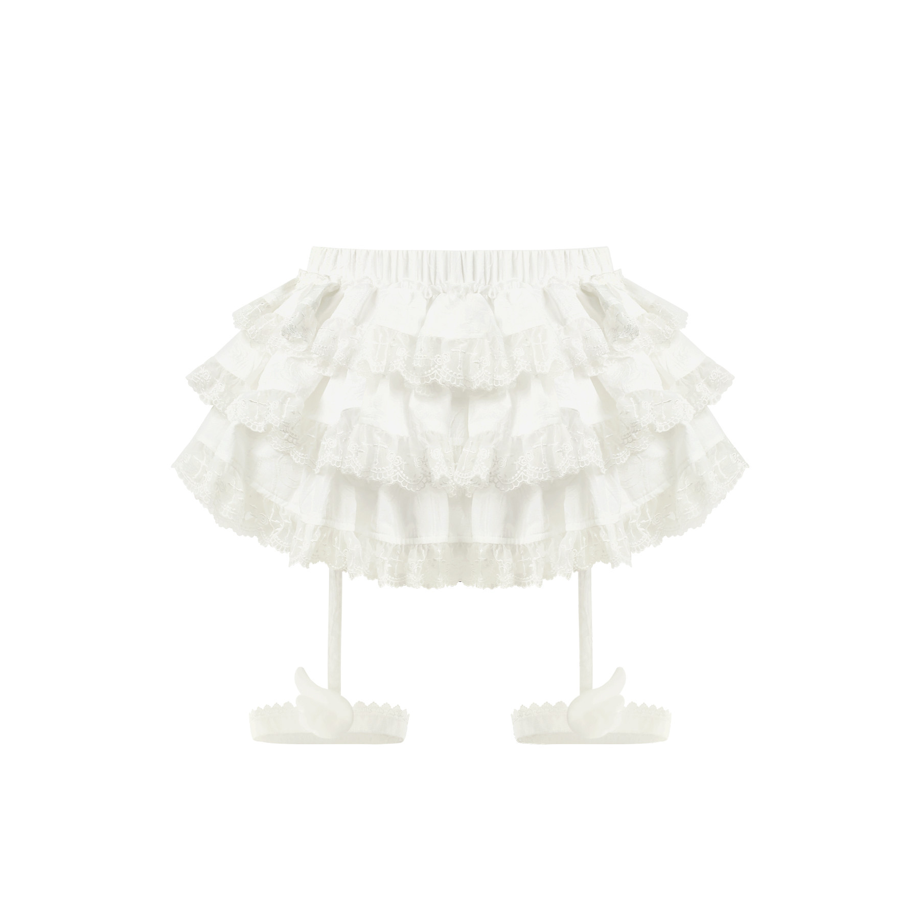 thumbnail for Girl's coconut Yameng cat cat house autumn and winter white embroidered sweatshirt jacket + white lace cake skirt