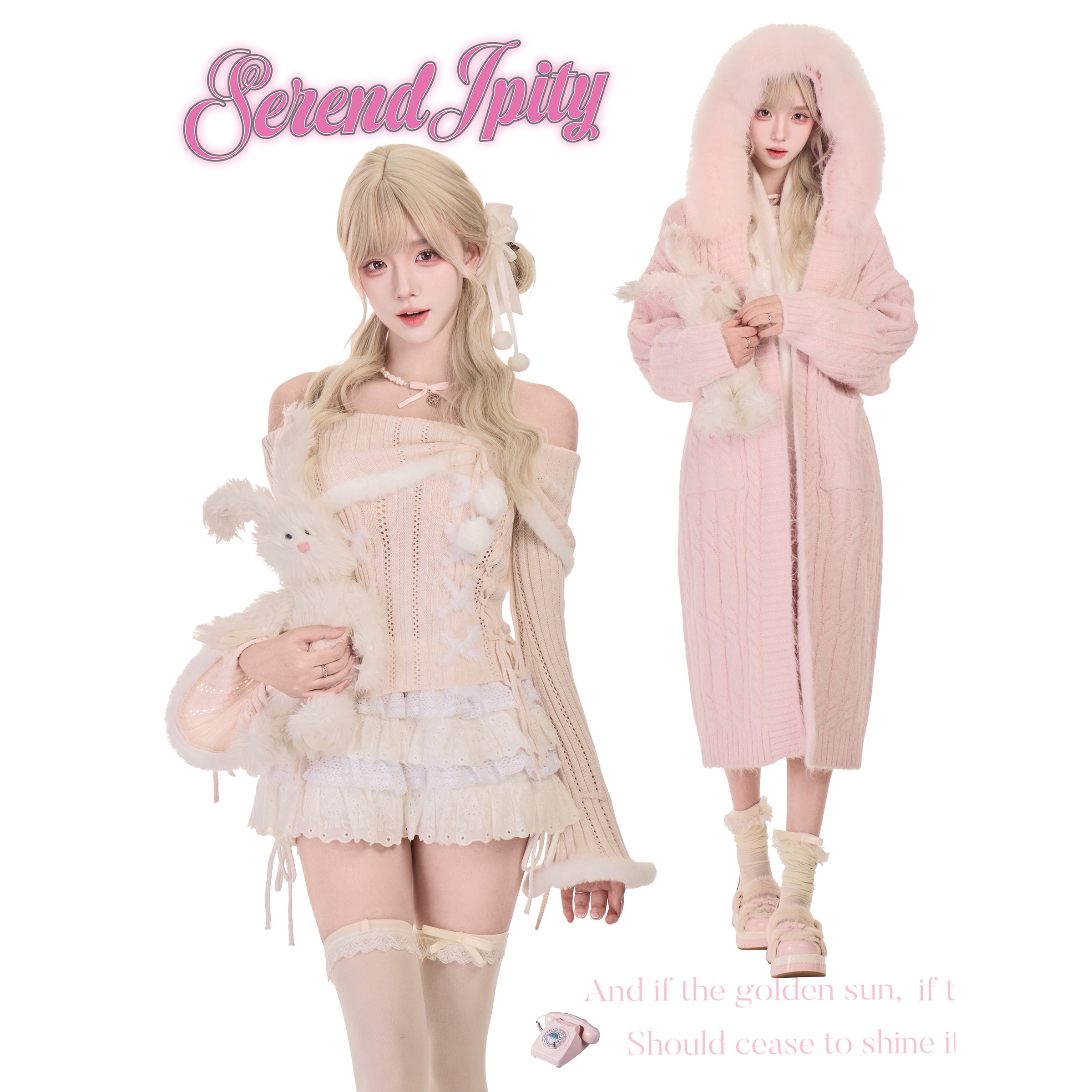 少女椰子【日常系】粉雾绵绵 粉针织上衣+粉针织外套+白色蛋糕裙