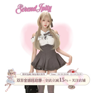 泡泡袖 玛丽珍学院夏季 衬衫 送蝴蝶结 高腰背带短裙 胸牌 学院系