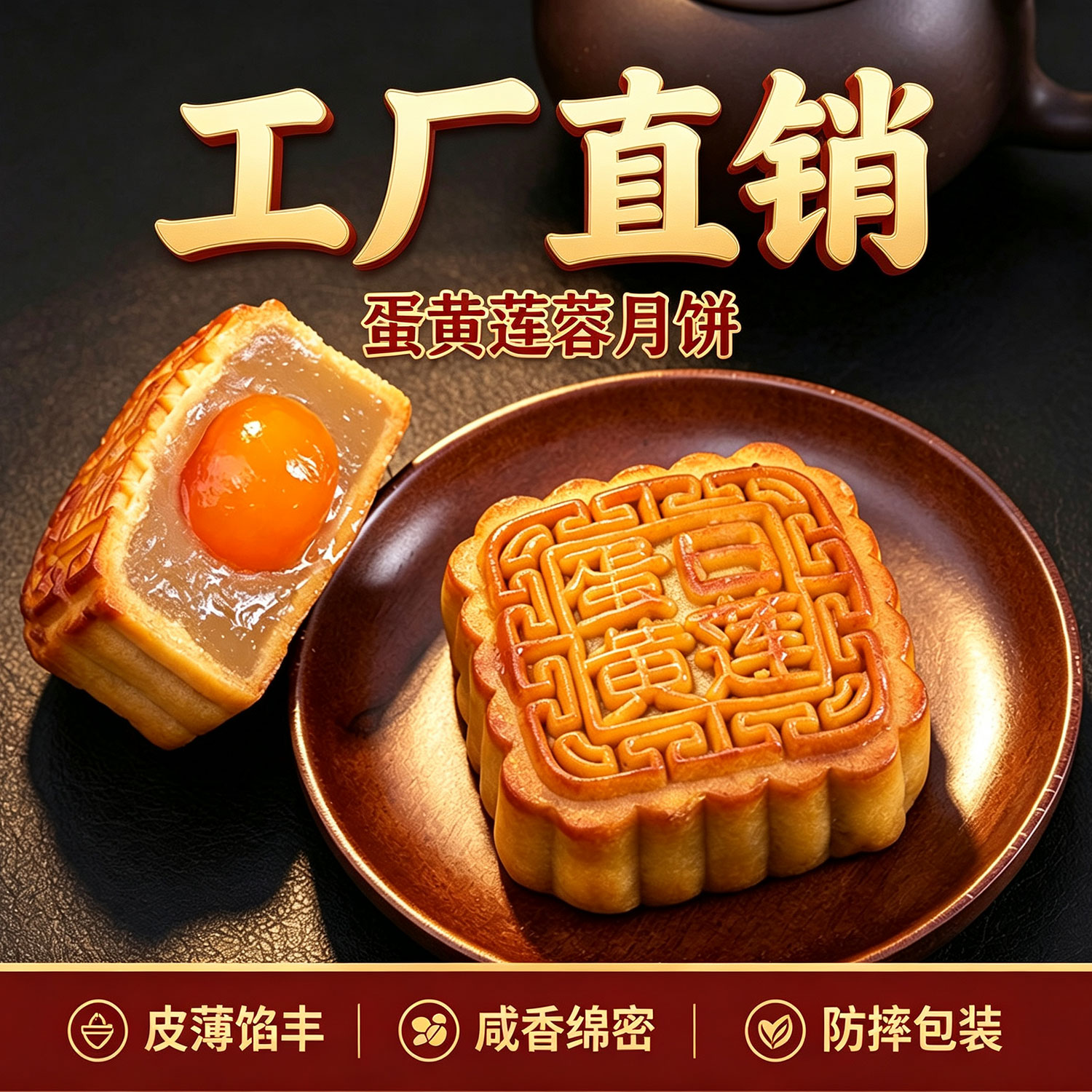 建新湛江广式蛋黄白莲蓉月饼中秋老式手工4个装月饼莲蓉送礼盒装