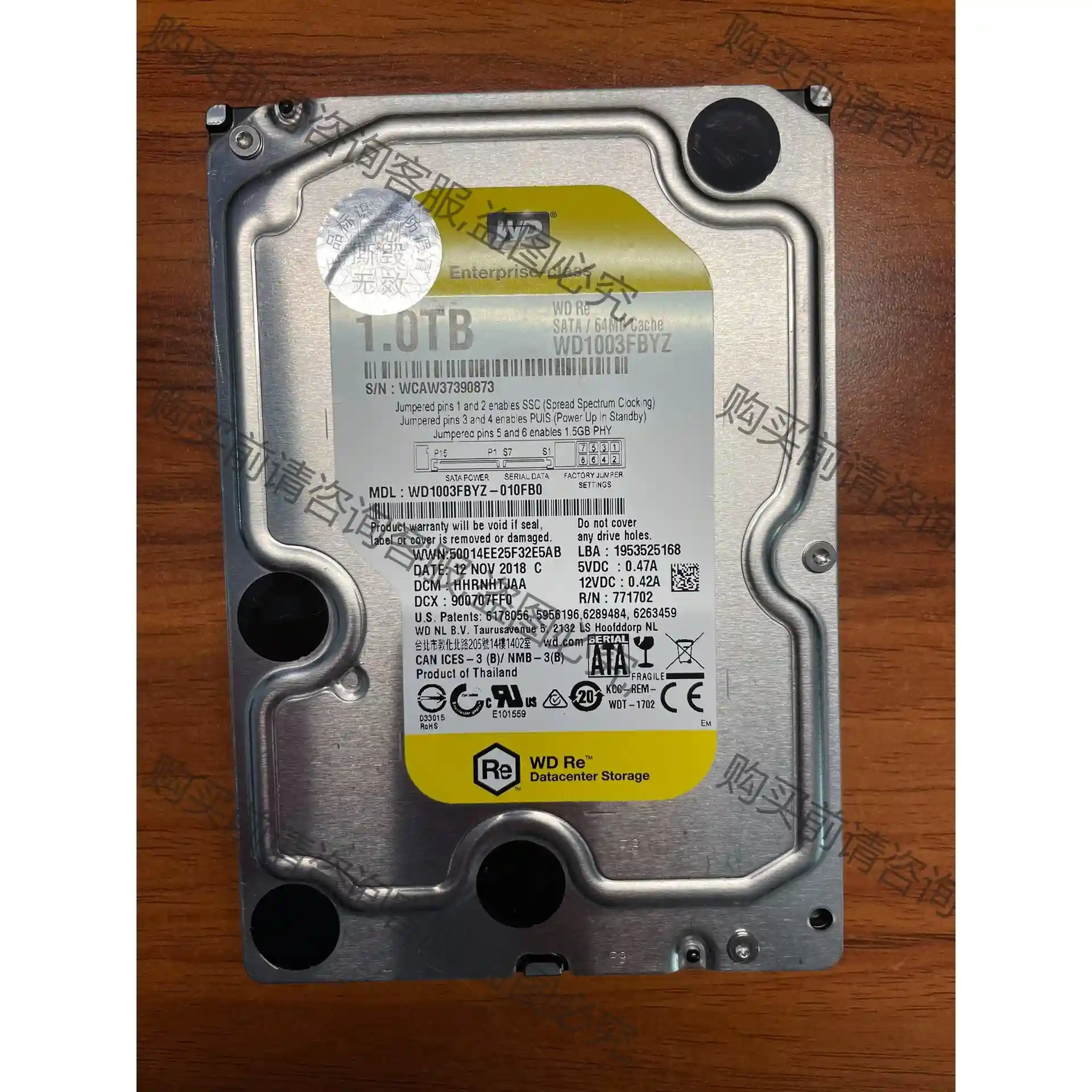 西数wd1003fbyz 金盘1t机械硬盘 议价再拍 拆机件