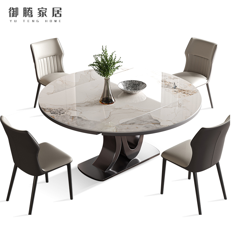 岩板餐桌伸缩折叠方圆两用电磁炉多功能饭桌新款家用现代轻奢圆桌