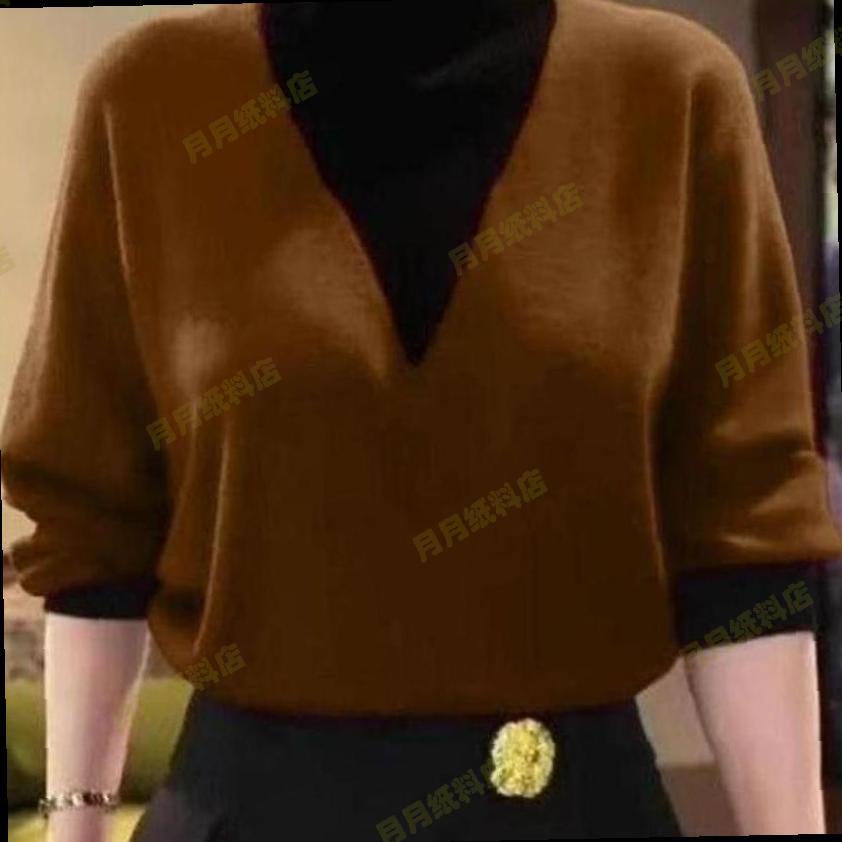 中年妈妈秋冬季百搭假两件德绒衫半高领撞色衬衫打底衫女新款打底