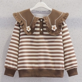 洋气休闲上衣装 女童学院风条纹娃娃领卫衣中小学生春季 小女孩时尚