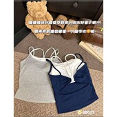 带胸垫显瘦上衣 辣妹修身 假两件吊带背心春夏季 2026蝴蝶结美背新款