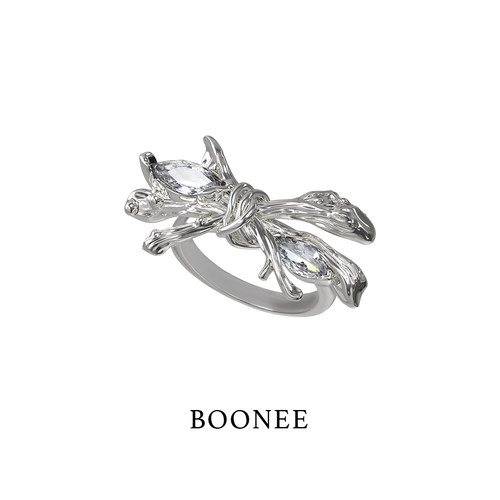 BOONEE镶钻树枝绳结戒指