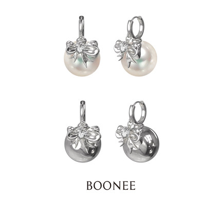 BOONEE蝴蝶结珍珠耳环女轻奢高级设计感气质秋冬耳钉耳饰